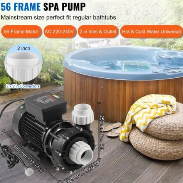 Spa & Udendørsbad^Spa pumpe, dobbelt hastighed, 56-ramme, 2" port, 90° roterende interface, TÜV certificeret