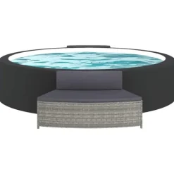 New Spabænke med hynder 2 stk. - Polyrattan grå | Farve: Grå | Størrelse: N/A Spa & Udendørsbad