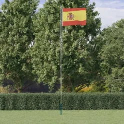 Best Spaniens flaggstång i aluminium - Justerbar och hållbar | Höjd: 6,23 m | Färg: Röd/Gul Flag & Vindposer