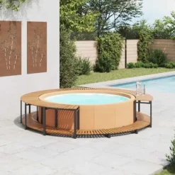 Online Spaomkrans i massivt akacietræ - Elegant tilbehør til spabad | Størrelse: 273x53 cm | Farve: Naturlig træfinish Spa & Udendørsbad