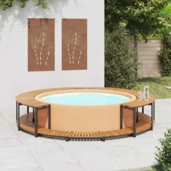 Online Spaomkrans i massivt akacietræ - Elegant tilbehør til spabad | Størrelse: 273x53 cm | Farve: Naturlig træfinish Spa & Udendørsbad