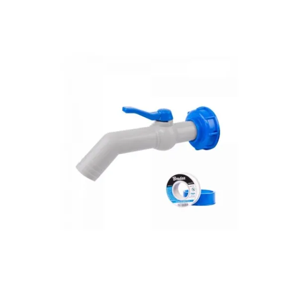 Sale Sæt - PP 45° hane med IBCS60x6 adapter til 25 mm slange med PTFE tape Vanding