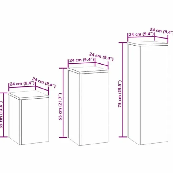 Outlet Sæt af 3 stilfulde planteholdere i rustfrit stål | Størrelse: 24x24x75 cm | Farve: Sølv Krukker & Plantebeholdere