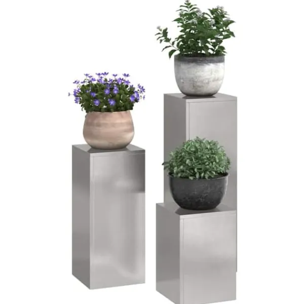 Outlet Sæt af 3 stilfulde planteholdere i rustfrit stål | Størrelse: 24x24x75 cm | Farve: Sølv Krukker & Plantebeholdere