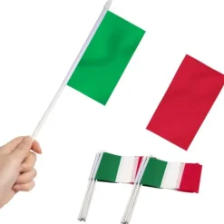 Flag & Vindposer^Sæt med italienske flag Håndflag 13 x 20 cm 12 stk. med en 30,5 cm spydspids