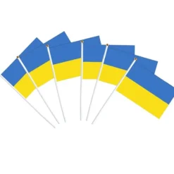 Flag & Vindposer^100st Ukraina Handhållna Flaggor 21*30cm Ukrainska nationella Mini Stick Flaggor Fest Festival Parader Fester Dekor