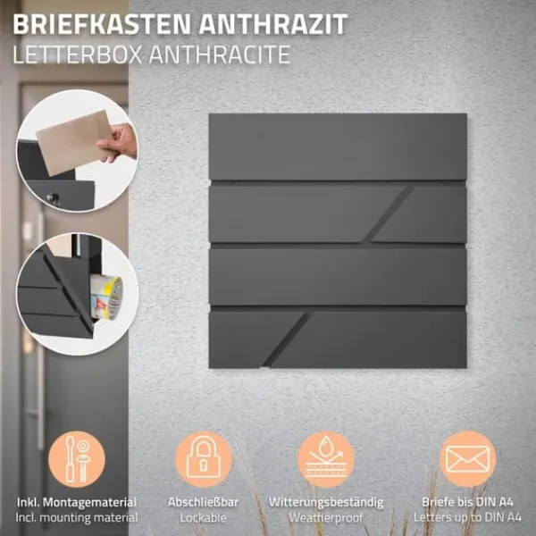 Clearance Standerbrevkasse med avisrum 37x37x11 cm antracit rustfrit stål ML-design Postkasser & Brevindkast