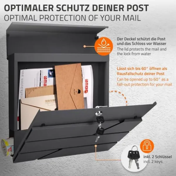Clearance Standerbrevkasse med avisrum 37x37x11 cm antracit rustfrit stål ML-design Postkasser & Brevindkast