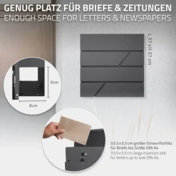 Clearance Standerbrevkasse med avisrum 37x37x11 cm antracit rustfrit stål ML-design Postkasser & Brevindkast