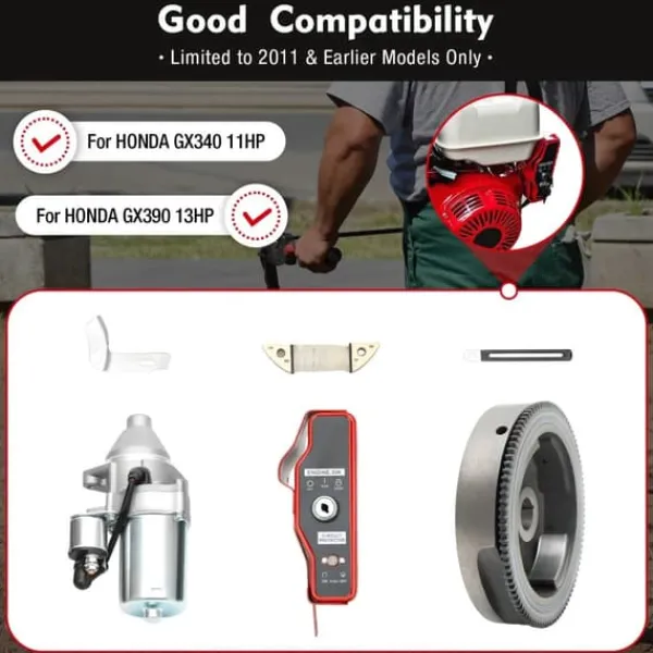 Hot Startmotor med solenoid - Elstart-kit - Til 11/13 hk småmotorer (til og med 2011) - Svinghjul Ø20 cm - Længde 19 cm - Aluminium/jern - Rød Havemaskiner