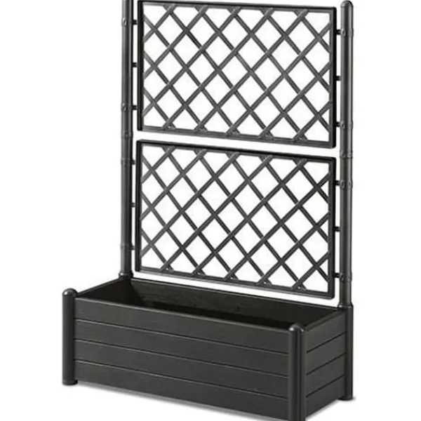 Krukker & Plantebeholdere^STEFANPLAST Rektangulär planteringslåda med spaljé - Trä finish - 100 x 43 x H 142 cm - 80 L - Grafit