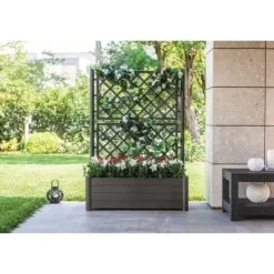 Krukker & Plantebeholdere^STEFANPLAST Rektangulär planteringslåda med spaljé - Trä finish - 100 x 43 x H 142 cm - 80 L - Grafit