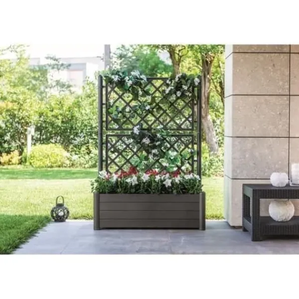 Krukker & Plantebeholdere^STEFANPLAST Rektangulär planteringslåda med spaljé - Trä finish - 100 x 43 x H 142 cm - 80 L - Grafit