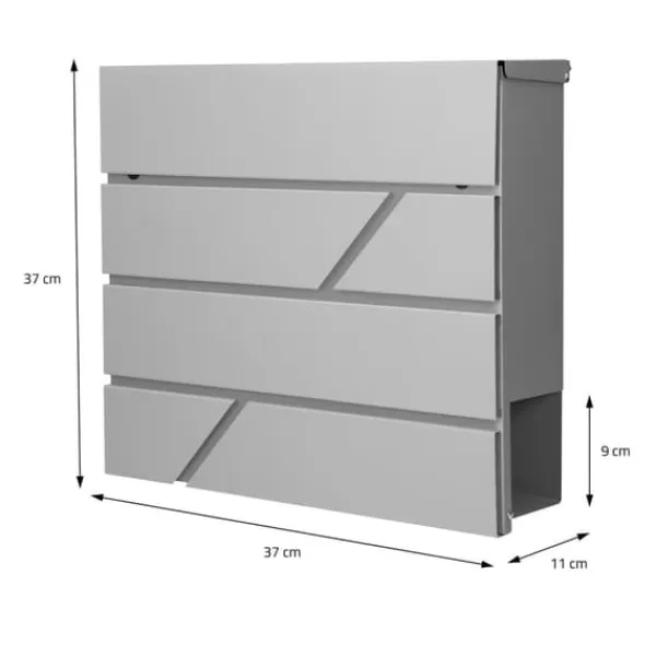 Ecd-Germany Postkasser & Brevindkast^Stående brevkasse med avisrum 37x37x11 cm lysegråt rustfrit stål inkl. stander sølv 120cm høj ML-Design