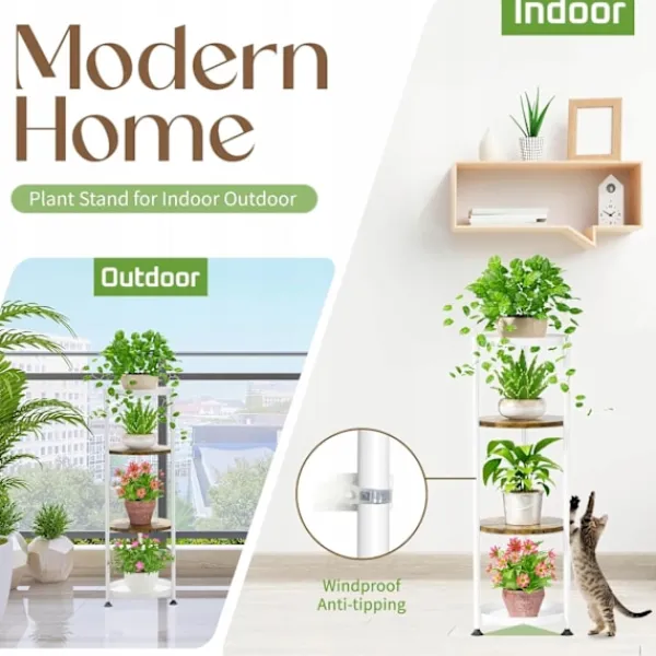 New STÅENDE METAL TÅRN BLOMSTERBED loft rundt plantestativ træ Plantestativer
