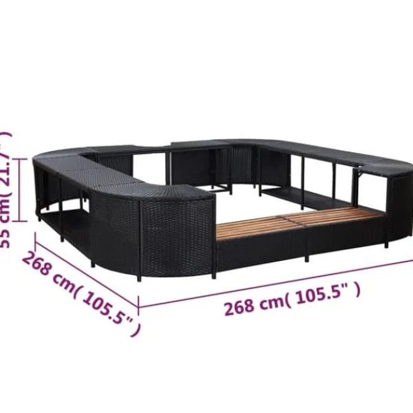 Online Stilfuld omkrans til spabad - Polyrattan | Størrelse: 268x268x55 cm | Farve: Sort Pool- & Spatilbehør