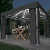 Clearance Stilfuld pavillon med gardiner og LED-lyskæder - Udendørshat med sollys | Farve: Antracitgrå | Størrelse: 3x3 m Telte & Lysthuse
