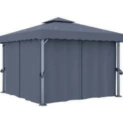 Clearance Stilfuld pavillon med gardiner og LED-lyskæder - Udendørshat med sollys | Farve: Antracitgrå | Størrelse: 3x3 m Telte & Lysthuse