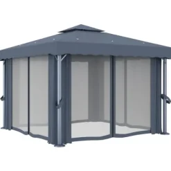 Clearance Stilfuld pavillon med gardiner og LED-lyskæder - Udendørshat med sollys | Farve: Antracitgrå | Størrelse: 3x3 m Telte & Lysthuse