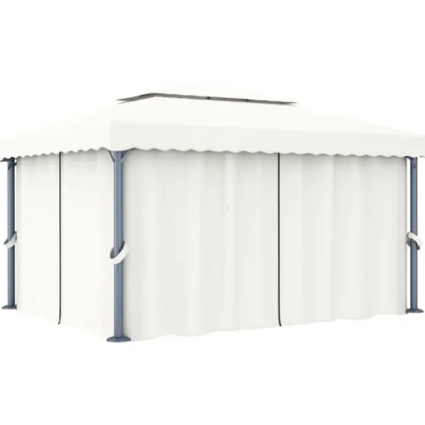 Telte & Lysthuse^Stilfuld pavillon med gardin 4x3 m - Aluminium | Farve: Creme | Størrelse: 4x3 m