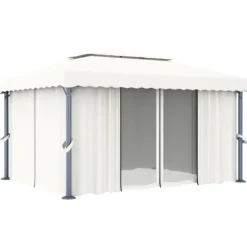Telte & Lysthuse^Stilfuld pavillon med gardin 4x3 m - Aluminium | Farve: Creme | Størrelse: 4x3 m