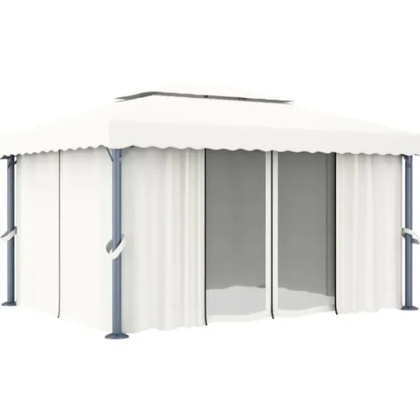 Telte & Lysthuse^Stilfuld pavillon med gardin 4x3 m - Aluminium | Farve: Creme | Størrelse: 4x3 m