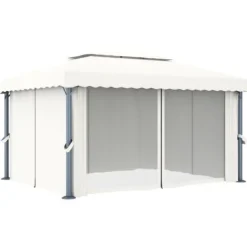 Telte & Lysthuse^Stilfuld pavillon med gardin 4x3 m - Aluminium | Farve: Creme | Størrelse: 4x3 m