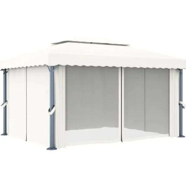 Telte & Lysthuse^Stilfuld pavillon med gardin 4x3 m - Aluminium | Farve: Creme | Størrelse: 4x3 m