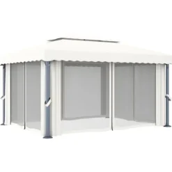 Telte & Lysthuse^Stilfuld pavillon med gardin 4x3 m - Aluminium | Farve: Creme | Størrelse: 4x3 m
