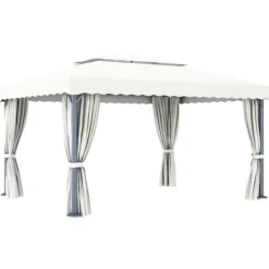 Telte & Lysthuse^Stilfuld pavillon med gardin 4x3 m - Aluminium | Farve: Creme | Størrelse: 4x3 m