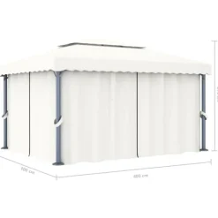 Telte & Lysthuse^Stilfuld pavillon med gardin 4x3 m - Aluminium | Farve: Creme | Størrelse: 4x3 m