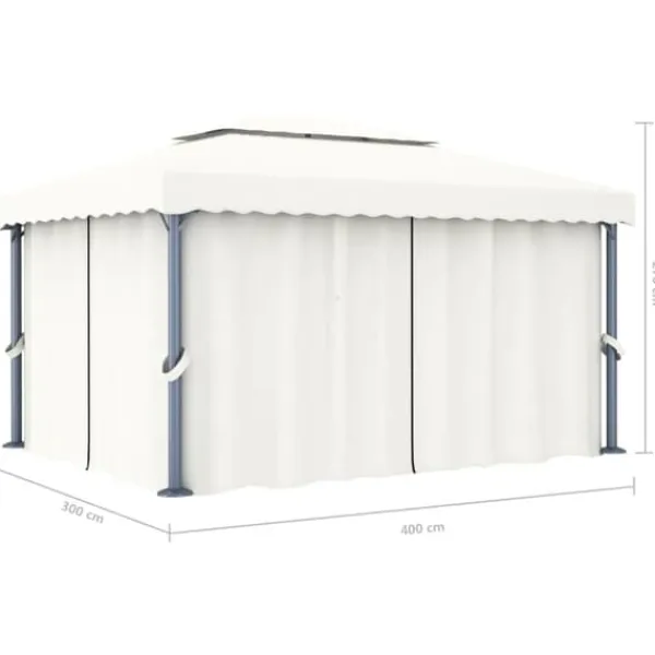 Telte & Lysthuse^Stilfuld pavillon med gardin 4x3 m - Aluminium | Farve: Creme | Størrelse: 4x3 m