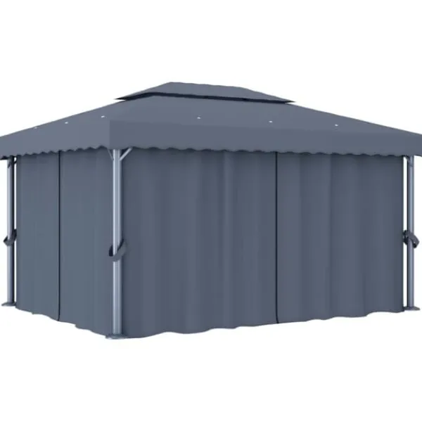 Telte & Lysthuse^Stilfuld pavillon med gardin - Udendørs festhus i aluminium | Farve: Antracitgrå | Størrelse: 4x3 m