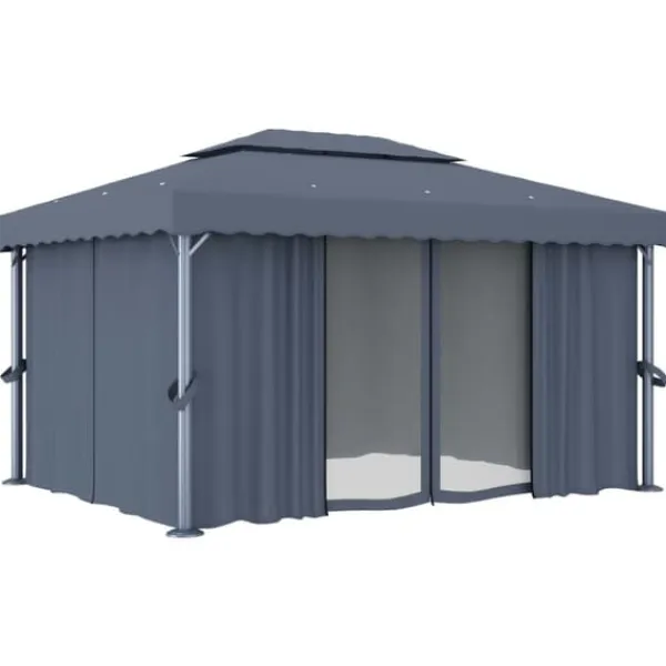 Telte & Lysthuse^Stilfuld pavillon med gardin - Udendørs festhus i aluminium | Farve: Antracitgrå | Størrelse: 4x3 m