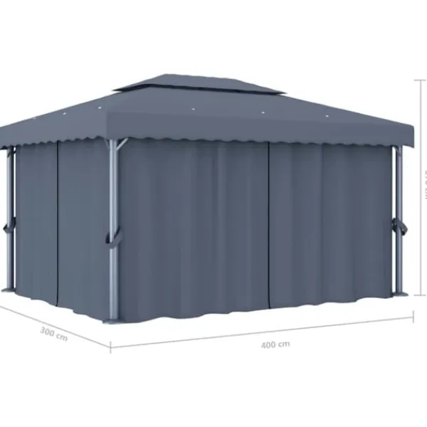 Telte & Lysthuse^Stilfuld pavillon med gardin - Udendørs festhus i aluminium | Farve: Antracitgrå | Størrelse: 4x3 m