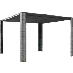 Hot Stilfuld pavillon med tag i polyrattan - Udendørs skygge | Farve: Grå | Størrelse: 300x300x220 cm Buer, Spalier, Lysthuse Uden Tag
