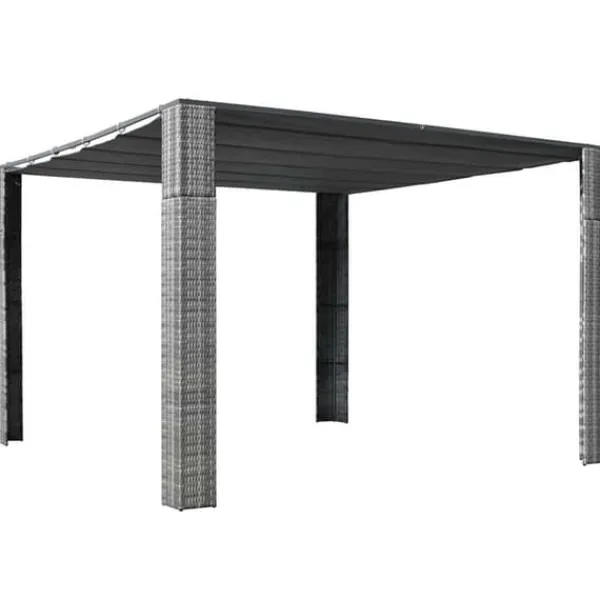 Hot Stilfuld pavillon med tag i polyrattan - Udendørs skygge | Farve: Grå | Størrelse: 300x300x220 cm Buer, Spalier, Lysthuse Uden Tag