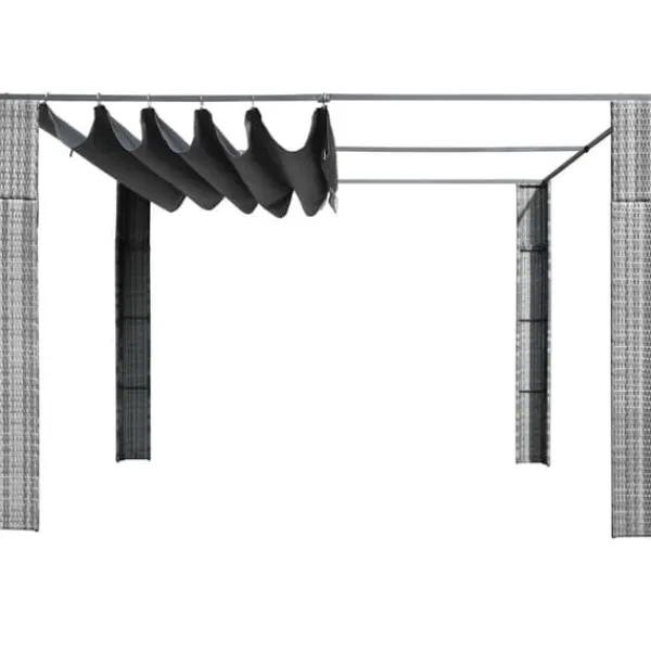 Hot Stilfuld pavillon med tag i polyrattan - Udendørs skygge | Farve: Grå | Størrelse: 300x300x220 cm Buer, Spalier, Lysthuse Uden Tag