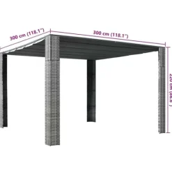 Hot Stilfuld pavillon med tag i polyrattan - Udendørs skygge | Farve: Grå | Størrelse: 300x300x220 cm Buer, Spalier, Lysthuse Uden Tag