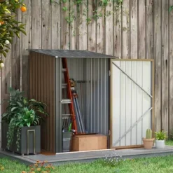 Sale Stålskur 0,92 m², aflåseligt med pulpettag, 100×103×160 cm, brun Skure, Garager & Carports