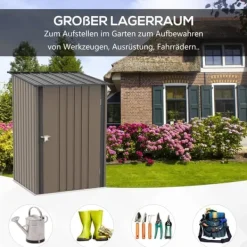 Sale Stålskur 0,92 m², aflåseligt med pulpettag, 100×103×160 cm, brun Skure, Garager & Carports
