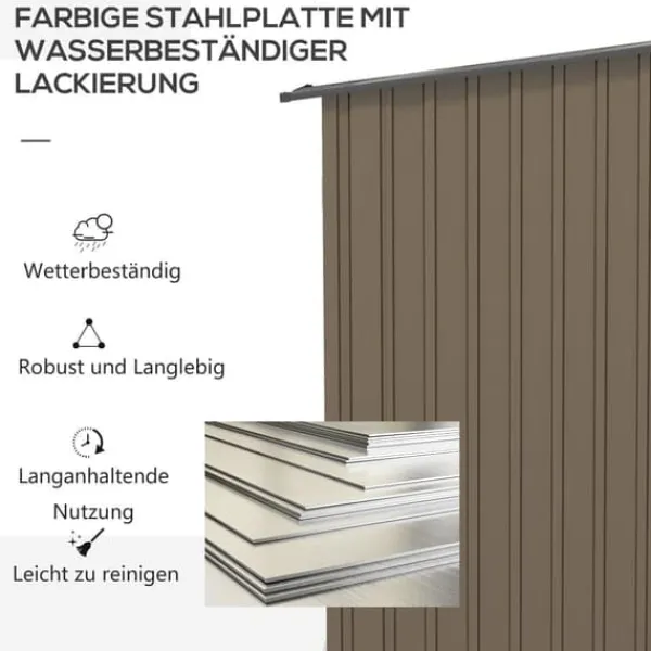 Sale Stålskur 0,92 m², aflåseligt med pulpettag, 100×103×160 cm, brun Skure, Garager & Carports