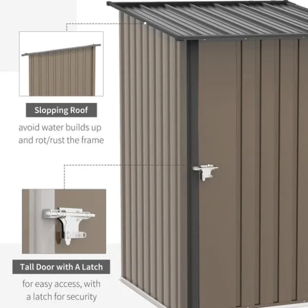 Sale Stålskur 0,92 m², aflåseligt med pulpettag, 100×103×160 cm, brun Skure, Garager & Carports
