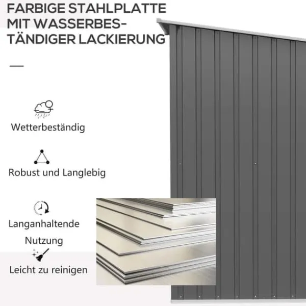 Skure, Garager & Carports^Stålskur 0,92 m², aflåseligt med pulpettag, 100×103×160 cm, grå
