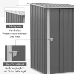 Skure, Garager & Carports^Stålskur 0,92 m², aflåseligt med pulpettag, 100×103×160 cm, grå