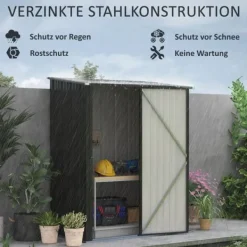 Stålskur 1,34 m², aflåseligt pulpettag, 161,5×94,5×196 cm, sort Skure, Garager & Carports