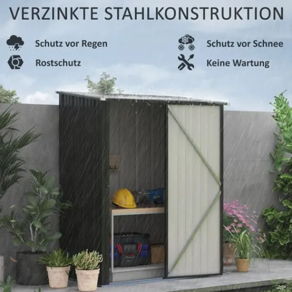 Stålskur 1,34 m², aflåseligt pulpettag, 161,5×94,5×196 cm, sort Skure, Garager & Carports