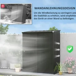 Stålskur 1,34 m², aflåseligt pulpettag, 161,5×94,5×196 cm, sort Skure, Garager & Carports