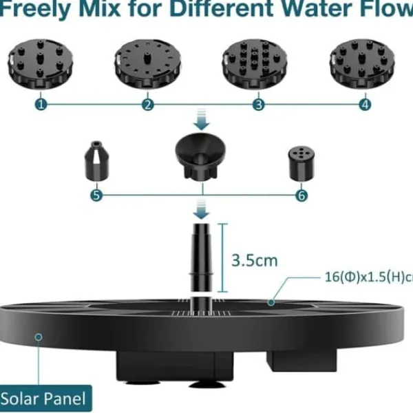 Outlet Stort solcelledrevet springvand med batteri og belysning 16cm Springvand & Damme