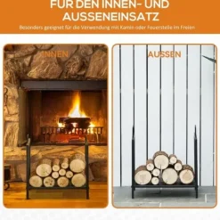 Clearance Stove Holz Regal til indendørs brug, 44,5 x 33 x 46,5 cm, med håndtag, til Brännholz, metal, sort Tilbehør Til Brændeovne & Pejse